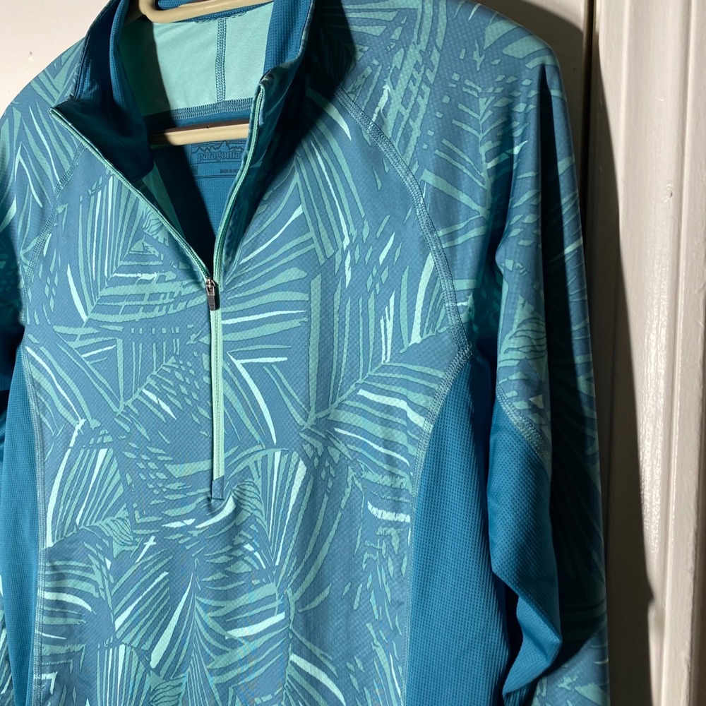 Patagonia Womens Capilene Midweight 1/4 Zip Pullover Teal Palm Print Size M - Picture 5 of 10
